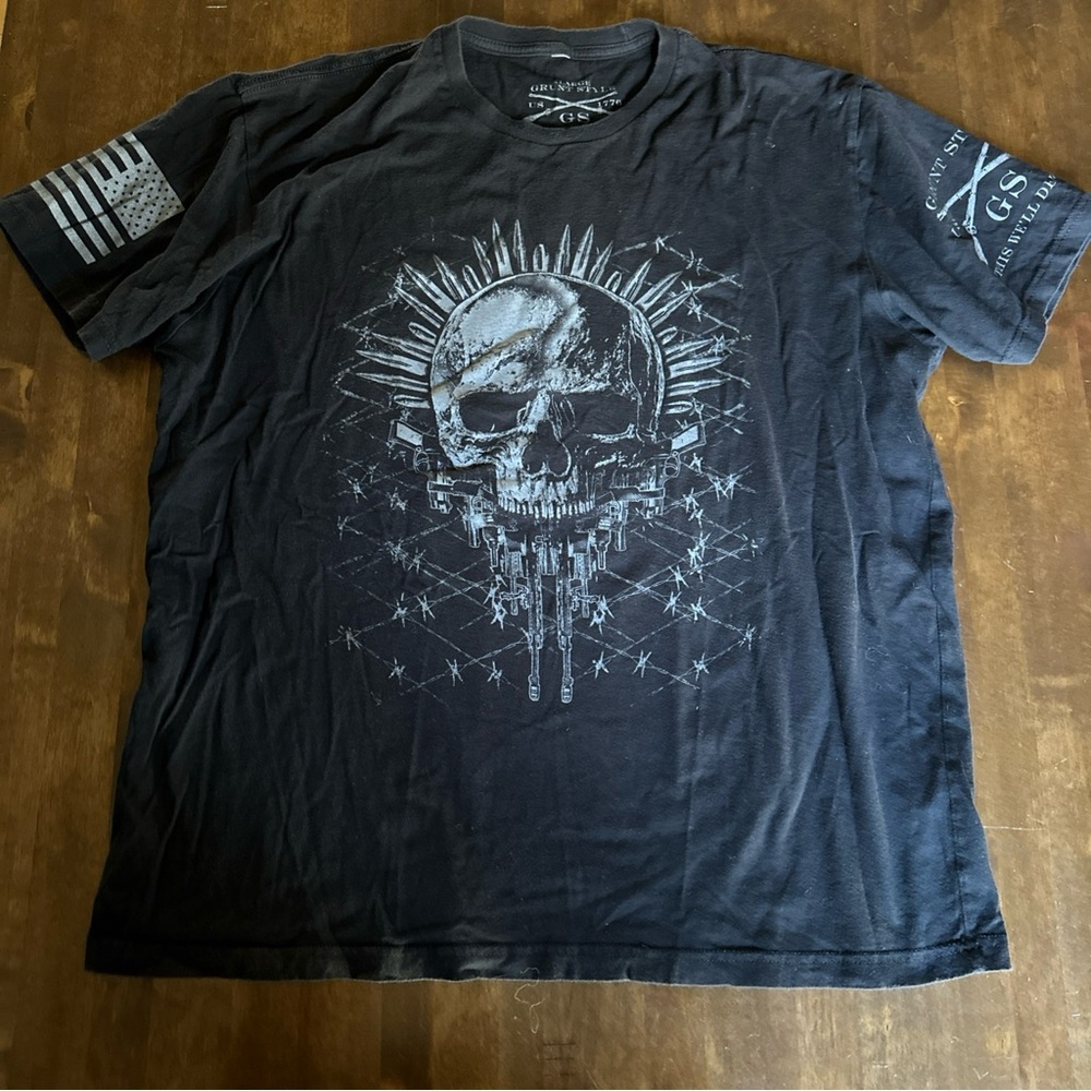 Grunt Style XL Mens T Shirt Skull Flag Patriot USA‎ Flag America 🇺🇸🖤🇺🇸